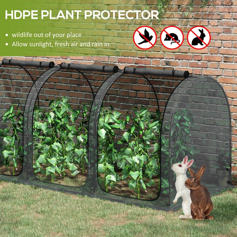Outsunny 9' x 4' Crop Cage, Plant Protection Tent with Three Zippered Doors, Storage Bag and 6 Ground Stakes