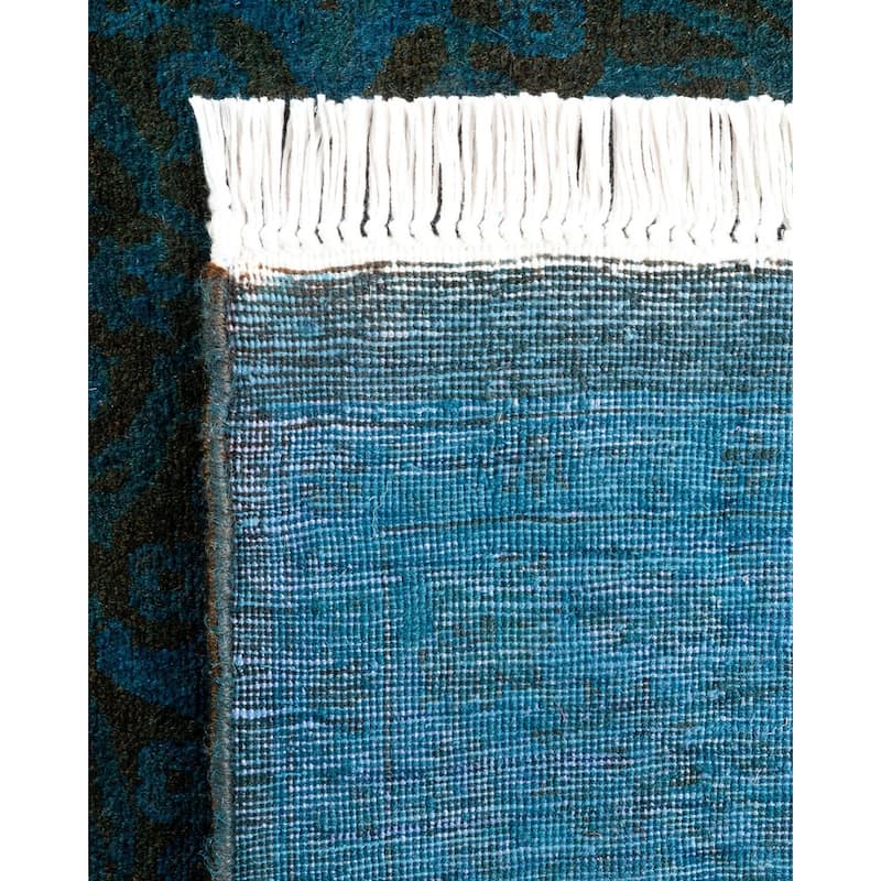 Overton Hand Knotted Wool Vintage Inspired Modern Contemporary Overdyed Blue Runner Rug - 3' 1" x 12' 5"