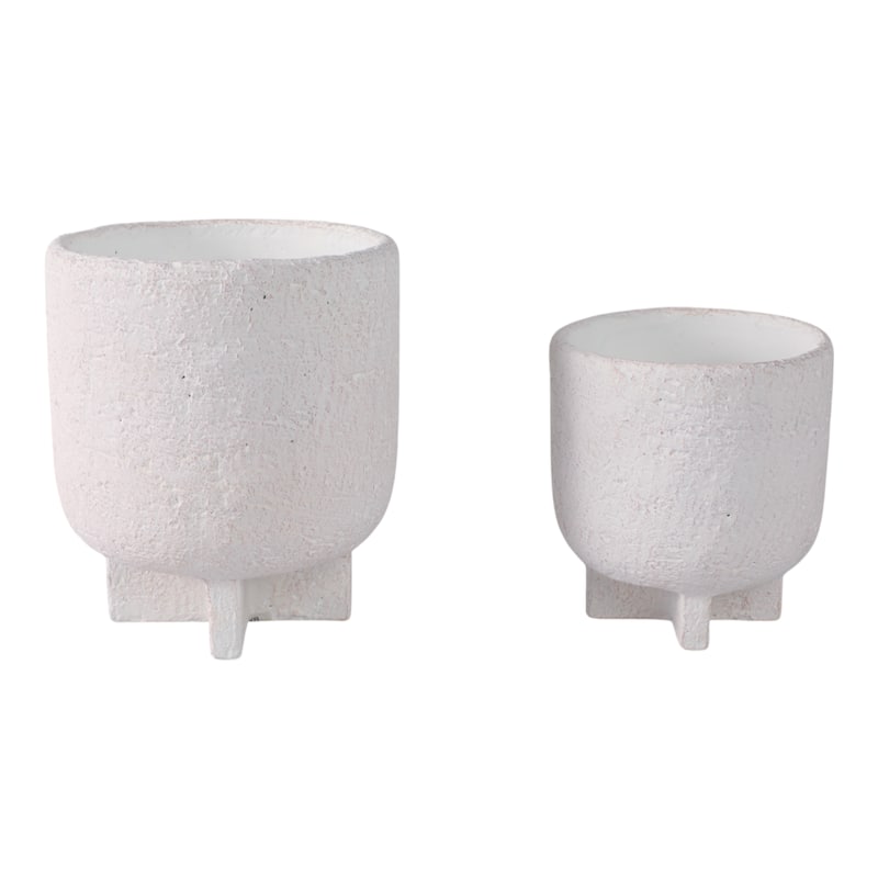 Pottery Planters Textured Finish Garden Use (Set of 2) - 8", 6" White - 7" x 7" x 8" - White - 7" x 7" x 8"