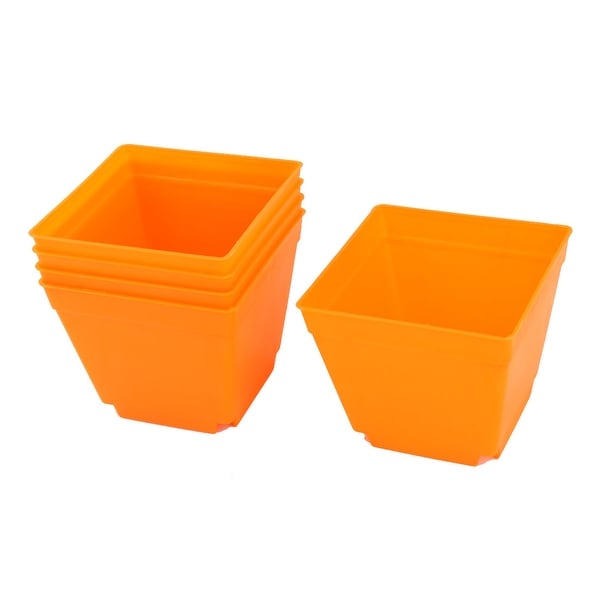 Restaurant Plastic Square Flower Succulents Pot Holder Orange 4 x 4 Inch 5 Pcs