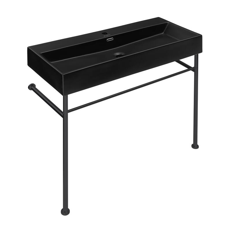 Claire 24 Ceramic Console Sink Matte Black Basin Black Legs