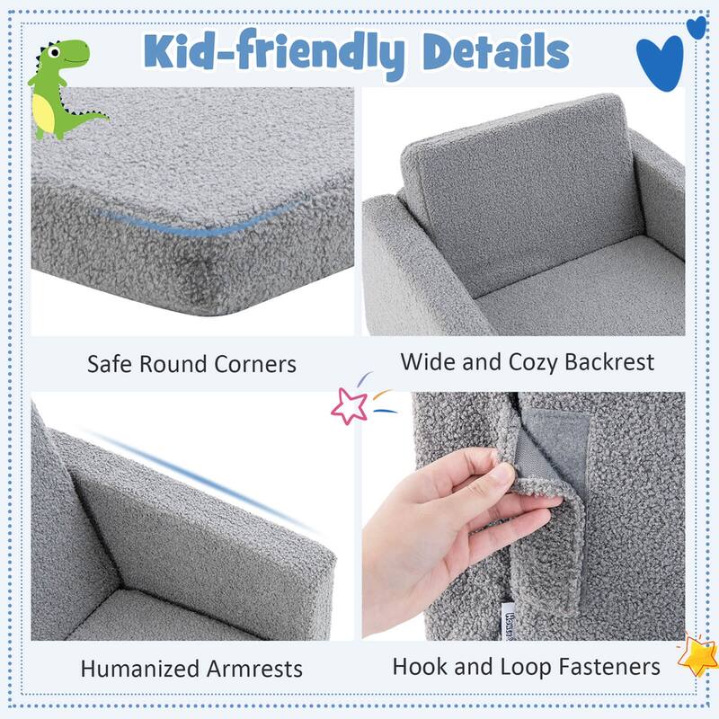 2-in-1 Toddler Fold out Couch Children's Convertible Sofa to Lounger