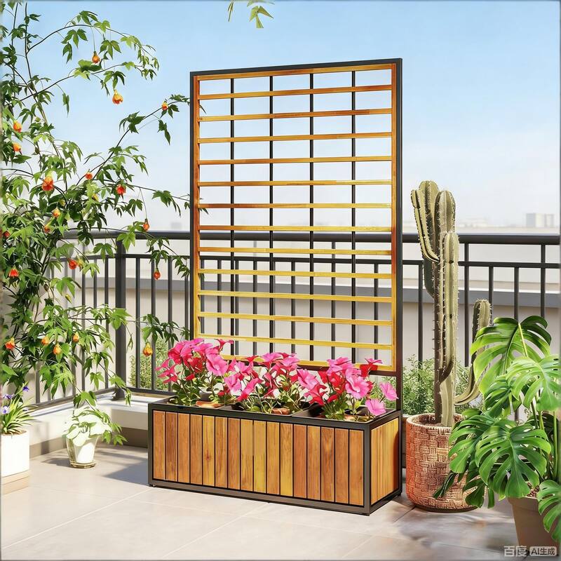 Outdoor Wood Planter Box Planter Pot with Trellis and Drainage Design