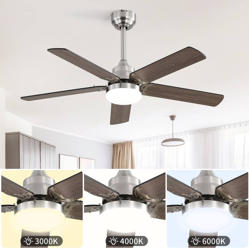 42 Inch Ceiling Fan 5 Blades Noiseless Reversible Dc Motor Remote Control With Led Light - Nickel