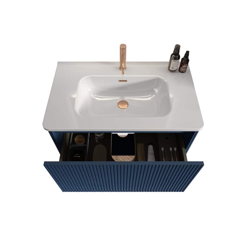 Modern Wall Mounted Striped Bathroom Vanity with Ceramic Sink