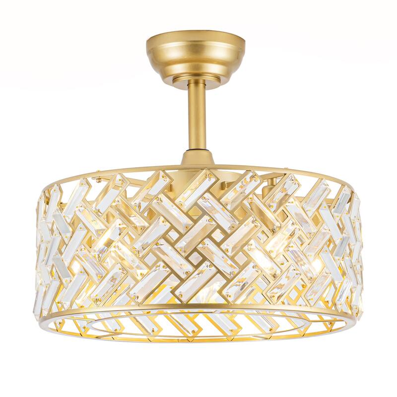 Sofucor 18" Bladeless Crystal Caged Ceiling Fan with Light,Remote,6 Speed Enclosed,Reversible Motor for Bedroom Living Room