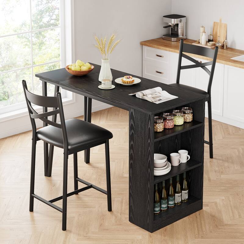 Kitchen Bar Table and Chairs for 2 - Black