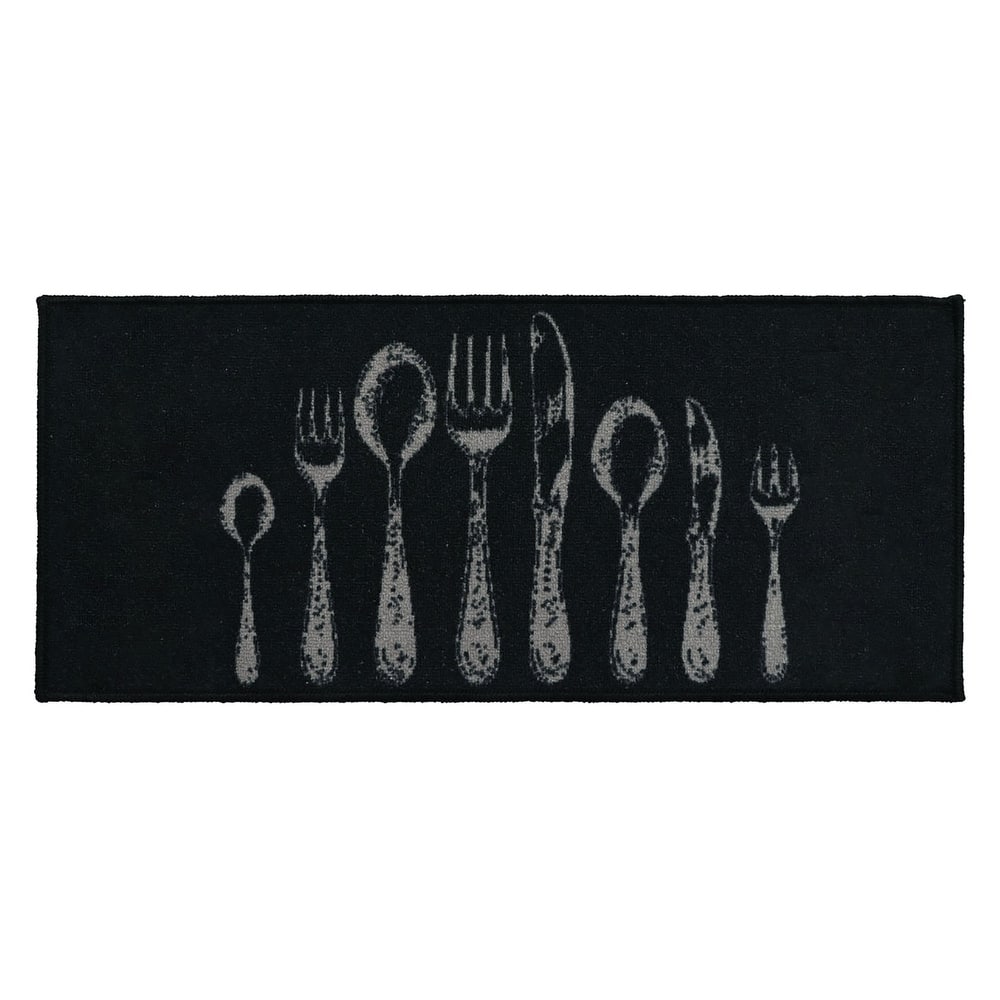 Chic Cutlery Print Wool-Effect Kitchen Mat and Runner Rug