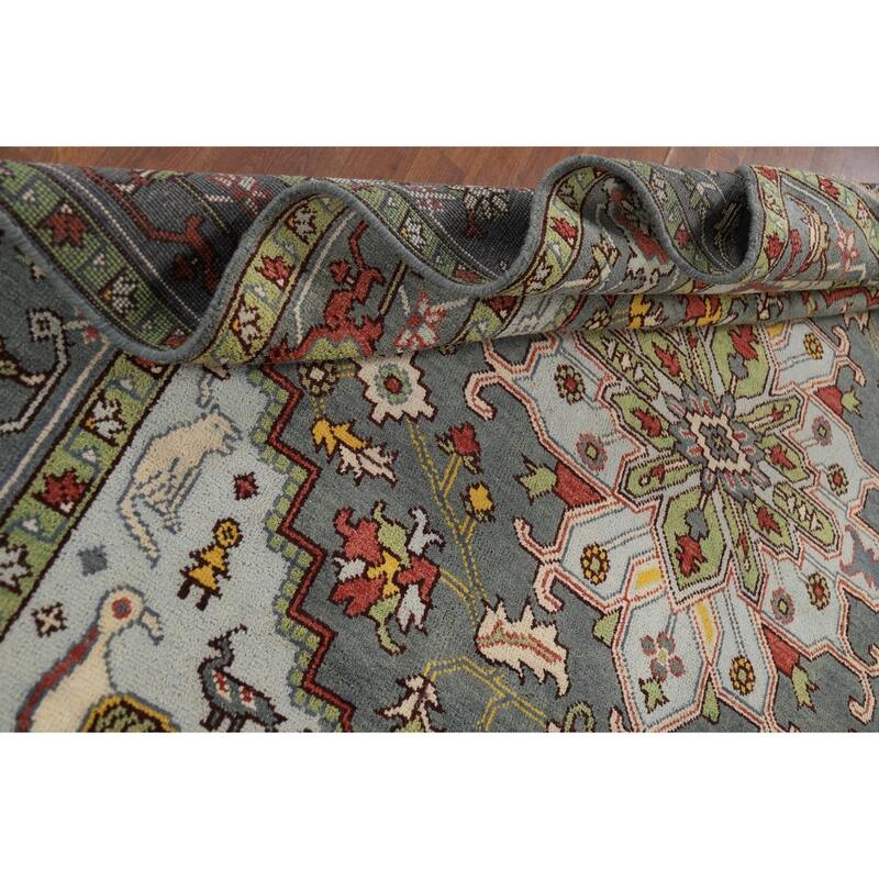 Animals Design Heriz Serapi Indian Area Rug Hand-Knotted Wool Carpet - 7'11" x 9'11"