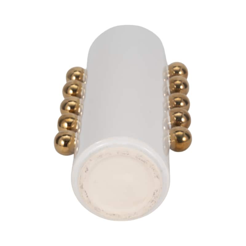 Sagebrook Home White/Gold Ceramic Cylinder Vase With Side Knobs