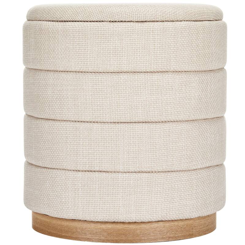 Modern Cylinder Ottoman with Hidden Storage Linen Upholstery Seat