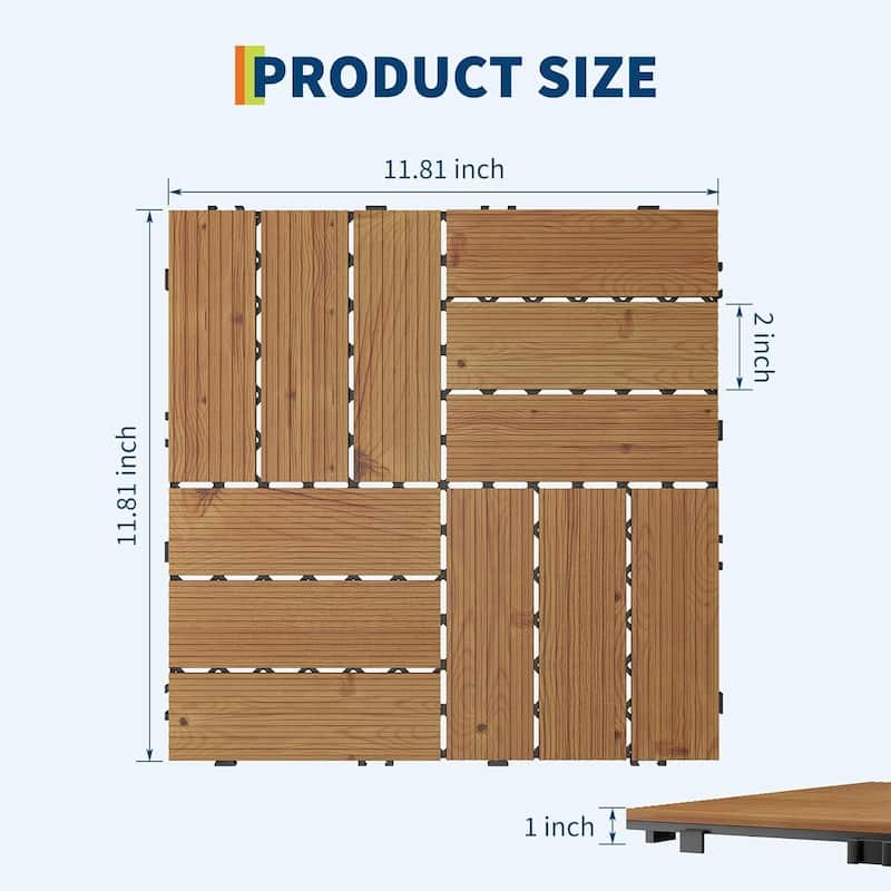 33 Pack 12"X12" Wood Patio Flooring Deck Tiles for Indoor & Outdoor Use DIY - 33-Pack