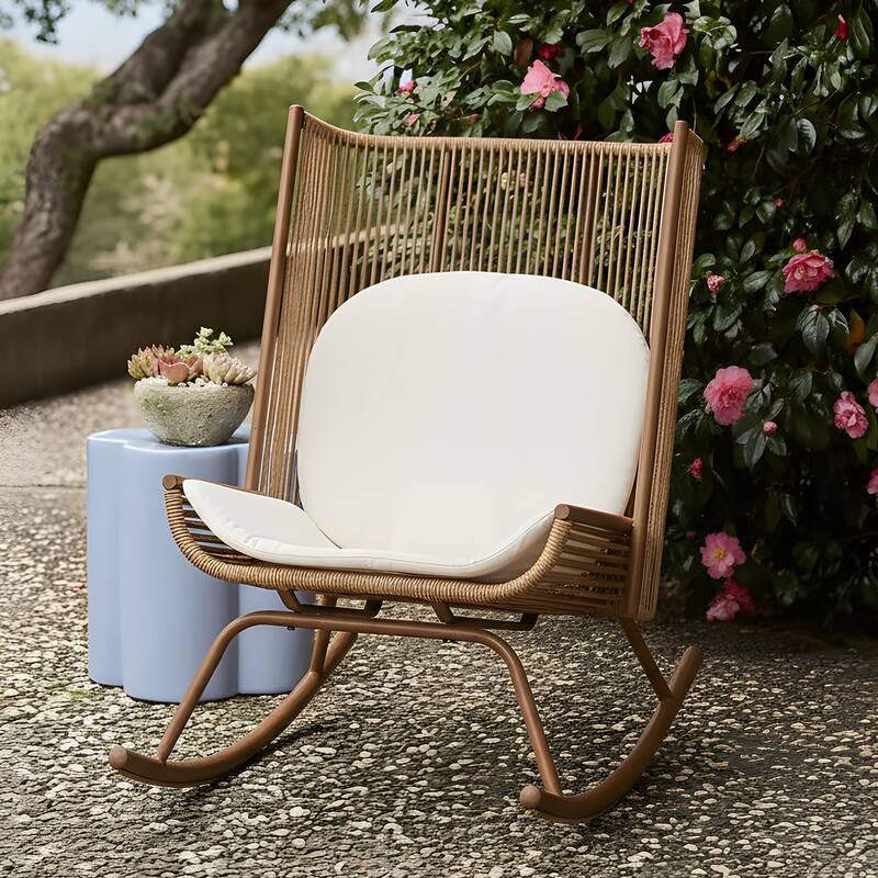 Christopher Knight Home - Modern Outdoor One Rocking Chair with PE Rattan and Side Table Set