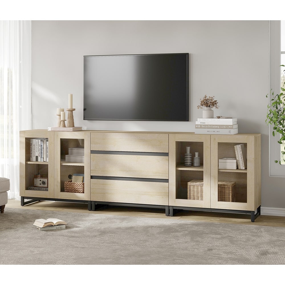 3 In 1 TV Stand for Tvs Up To 100 Inch, Modern Entertainment Center with Glass Doors and Drawer for Living Room