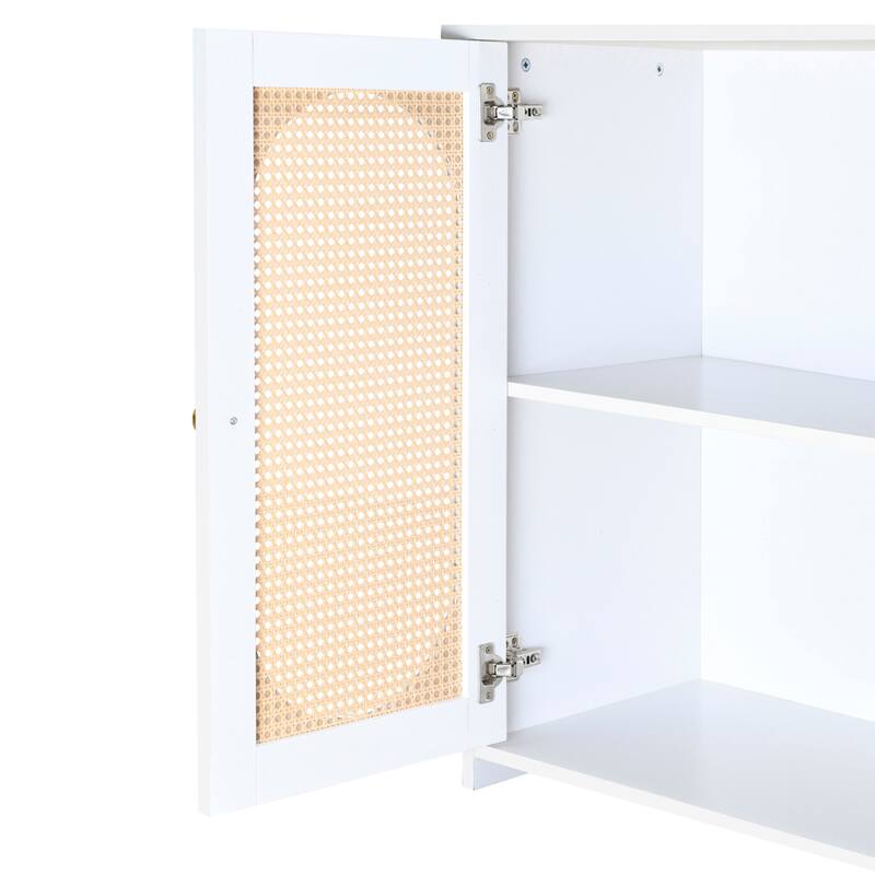 Buffet Cabinet with Artificial Rattan Doors, 3-Door Sideboard Cabinet with Shelves, Coffee Bar Cabinet with Metal Handles