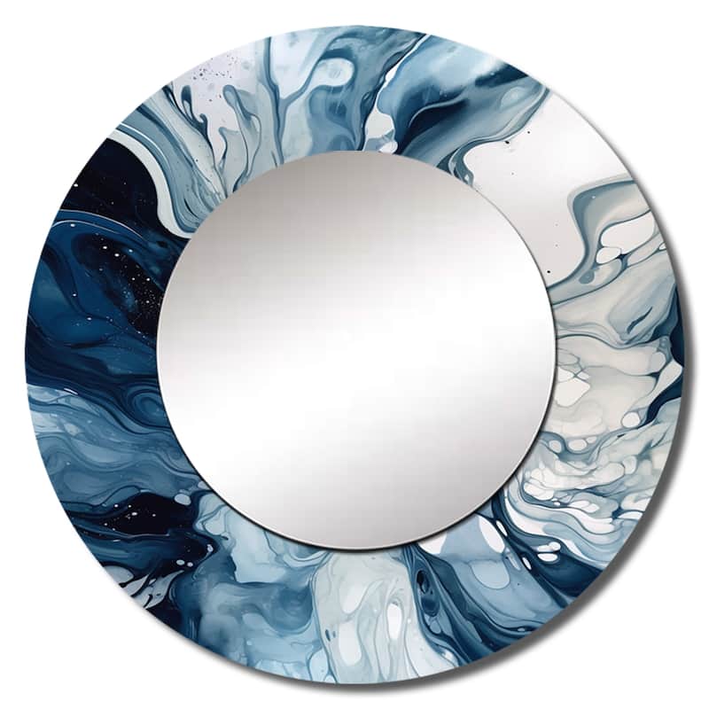 Designart "Blue Grey Ethereal Elixir I" Abstract Living Room Mirror - Blue Modern Large Round Mirror