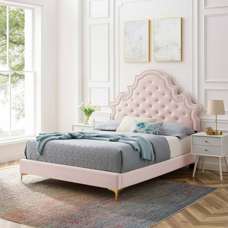 Gwyneth Tufted Performance Velvet Full Platform Bed - Pink