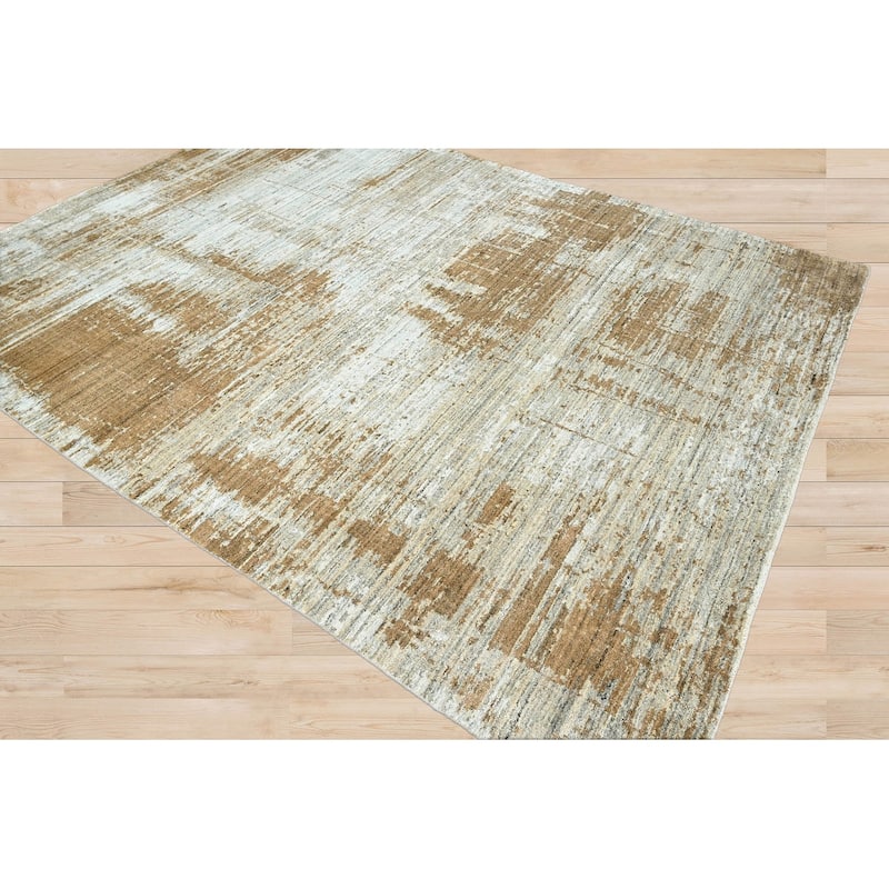 Hand Knotted Oushak 100% Wool Modern Oriental Area Rug Gray, Beige - 7' 7'' x 9' 11''