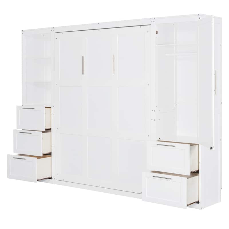 Modern Queen Murphy Bed with Closet, Drawers & Shelves