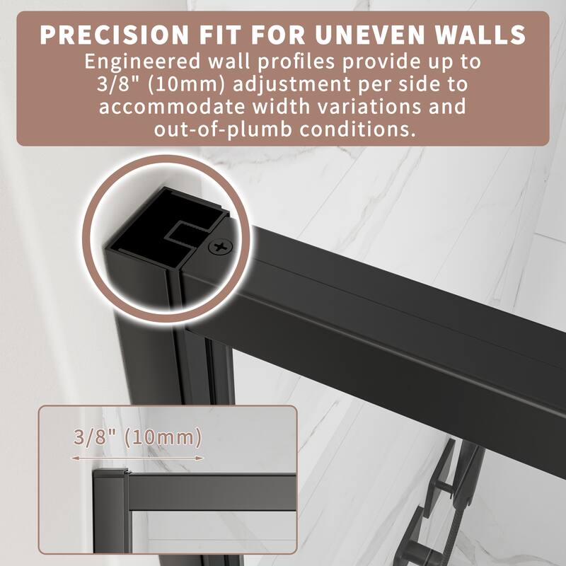 Modland 44-48"x71'' Adjustable Pivot Shower Door - Auto-Lift Hinge, Magnetic Seal, 6 Finishes for Uneven Walls - 48''x 71''