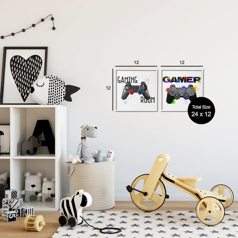 Stupell Retro Gaming Room Control Framed Giclee Art Design By Kim Allen, Marcus Prime (Set of 2)