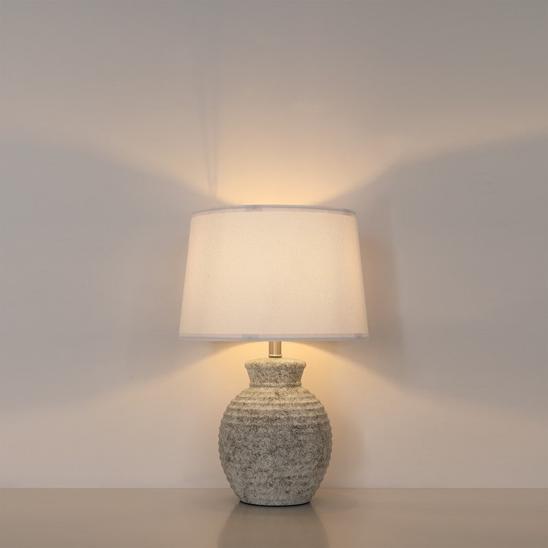 Acroma Textured Ceramic Table Lamp with White Linen Shade