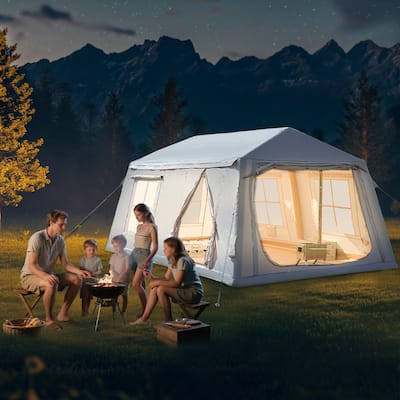 Inflatable Camping Tent, Hand Pump, Waterproof 4-Season Glamping Tent
