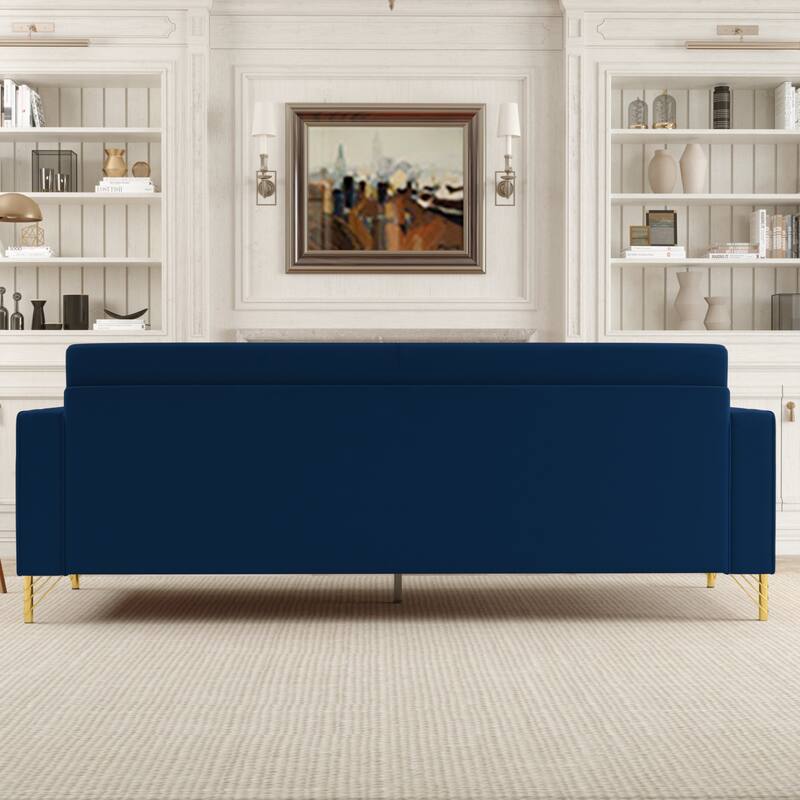 Retro Blue Velvet 3-seater Sofa with Gold Accents