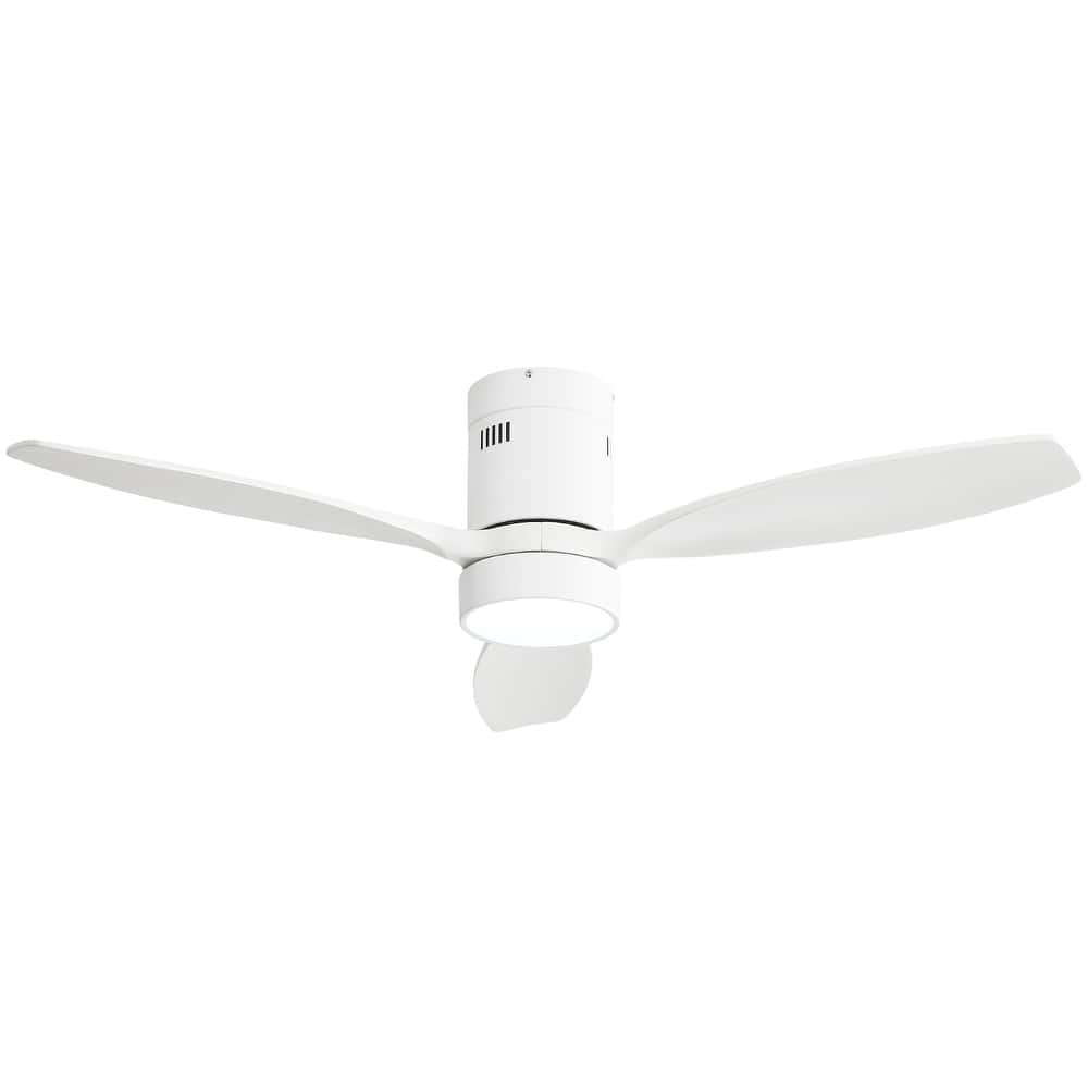 52 Inch Flush Mount Wood Blades White Ceiling Fan with Light Reverse Airflow,6 Wind Speed,Remote Control