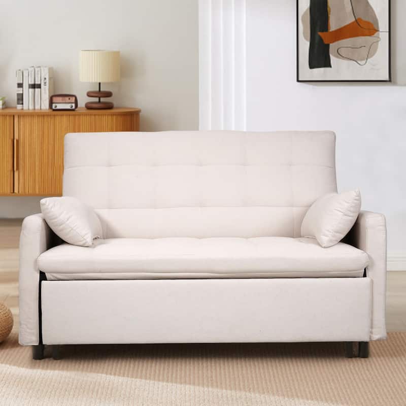 GDFStudio - Linen Convertible 61" Sofa Bed with Adjustable Backrest - Beige