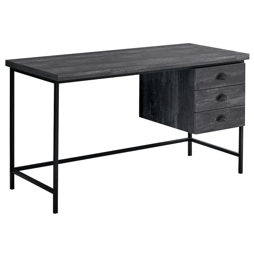 Brown Wood Computer Desk with Drawers, Black Metal Base and 55 inches Wide