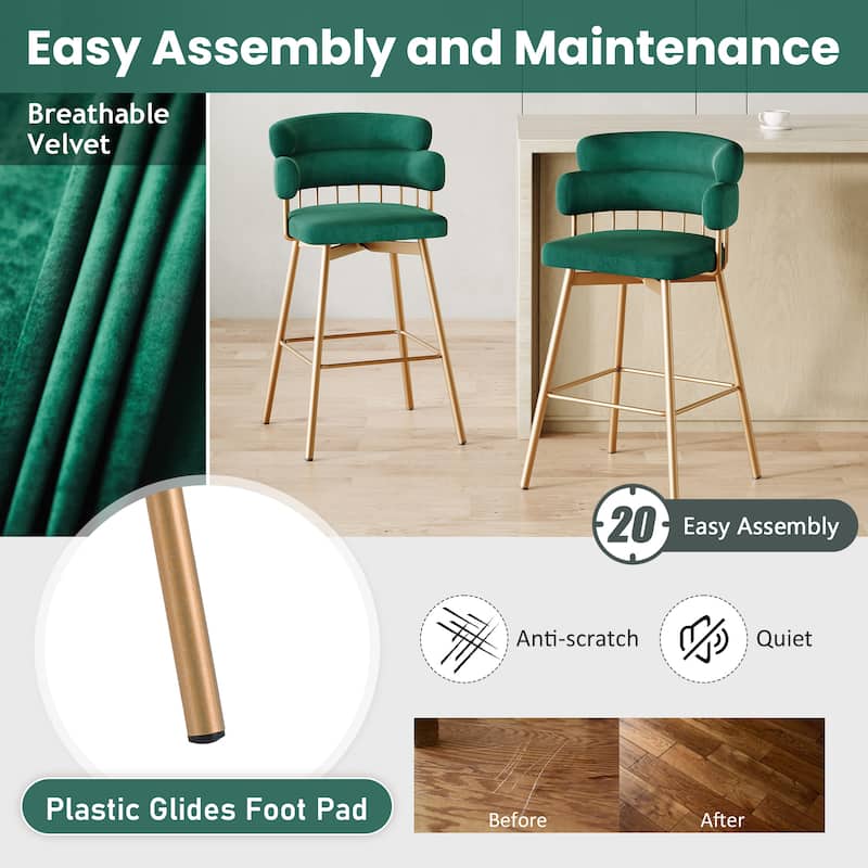 26 Inch Bar Stools Set of 2 Swivel Upholstered Back Metal Legs