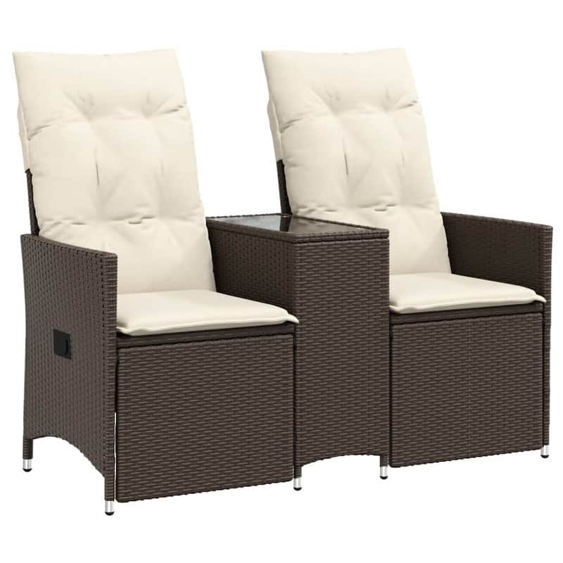 vidaXL Reclining Patio Sofa 2-Seater with Table Loveseat Furniture Poly Rattan - 23.2 x 51.2 x 36.2