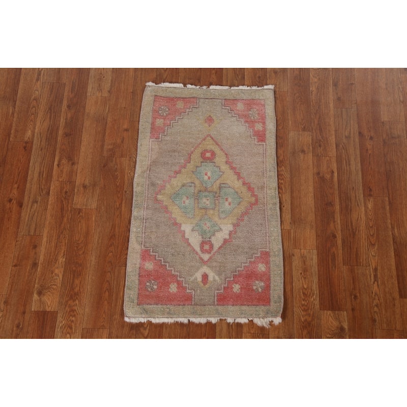 Vegetable Dye Oushak Turkish Oriental Wool Rug Handmade Foyer Carpet - 1'8" x 2'10"