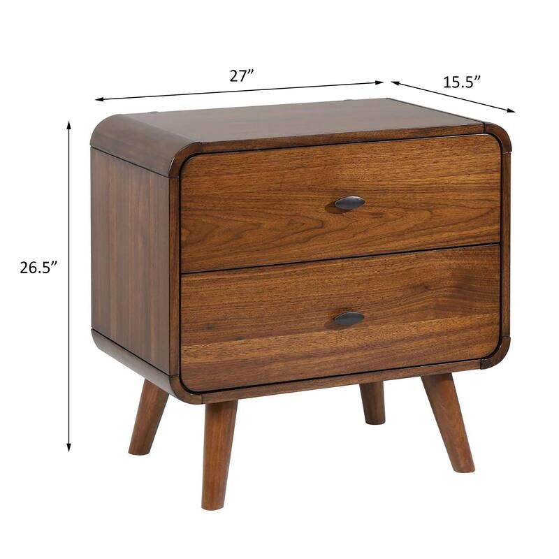 Dark Walnut 2-drawer Nightstand，Suitable for bedrooms,living rooms,apartments