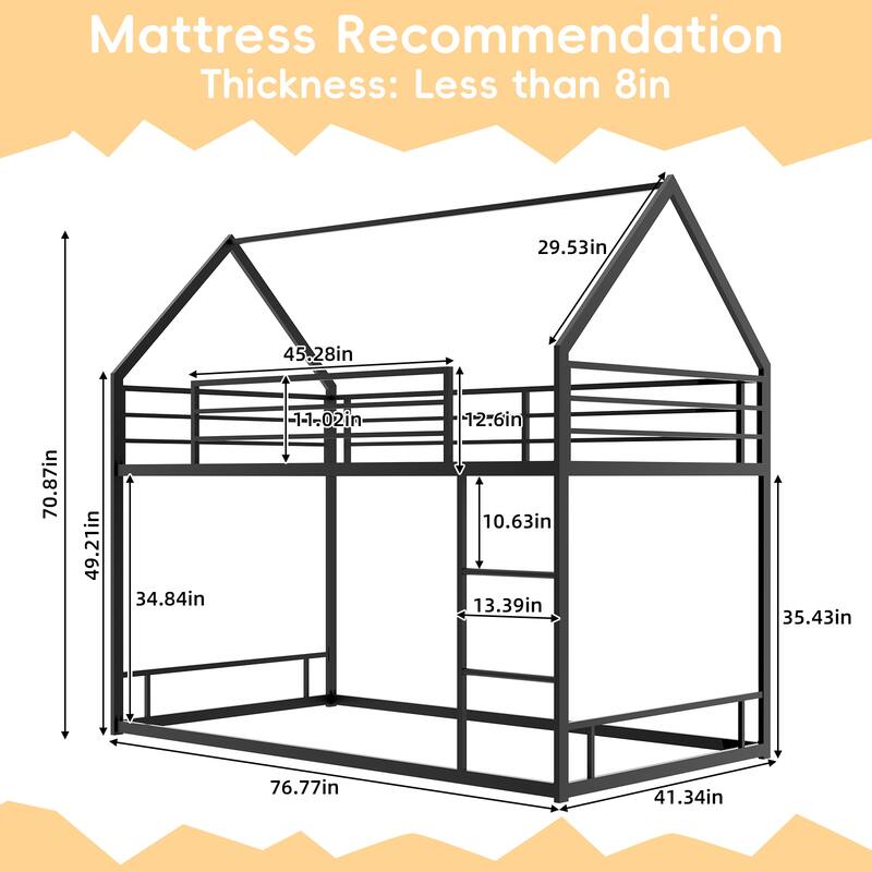 Metal Twin over Twin Bunk Bed with Ladder, Safety Guardrails, Heavy-Duty Noise-Reduced Frame, No Box Spring Needed