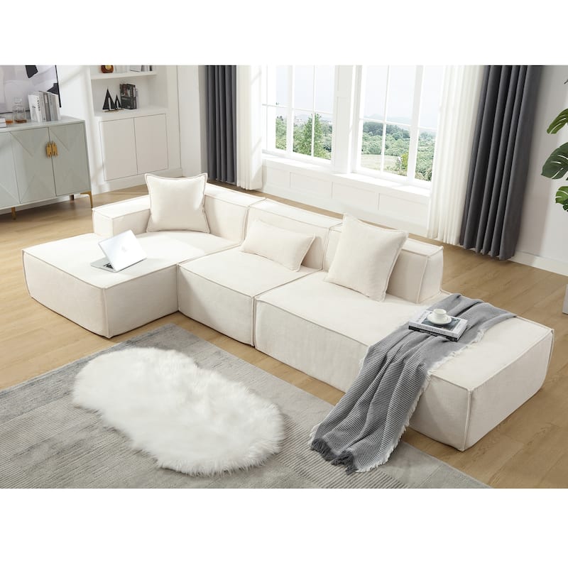 Beige 129.5'' Minimalist Modular L-Shaped 4 Seater Sectional Sofa Set with Chaise, Versatile Free-Combination Design
