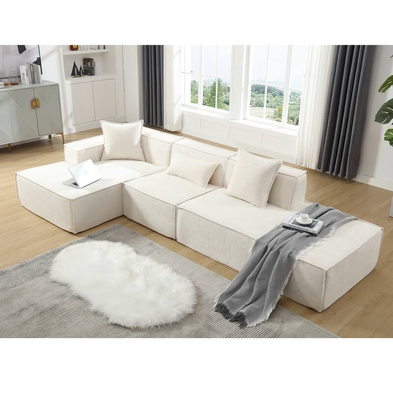 L-Shaped Modular Sofa Set,Modern Minimalist Design, Italian Style, Beige Polyester Fabric,Left Facing