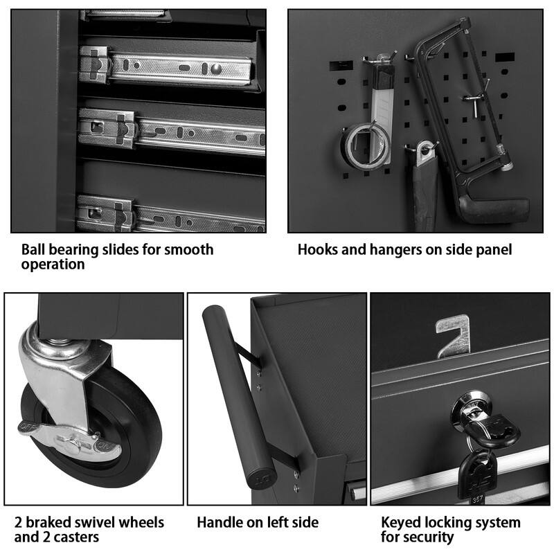 8-Drawer Rolling Tool Chest & Removable Tool Box Organizer with Lock