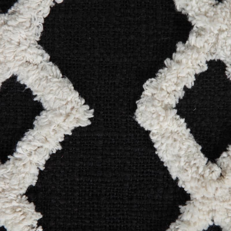 18" Black Cotton Geometric Pouf Ottoman for Living Room or Bedroom Decor