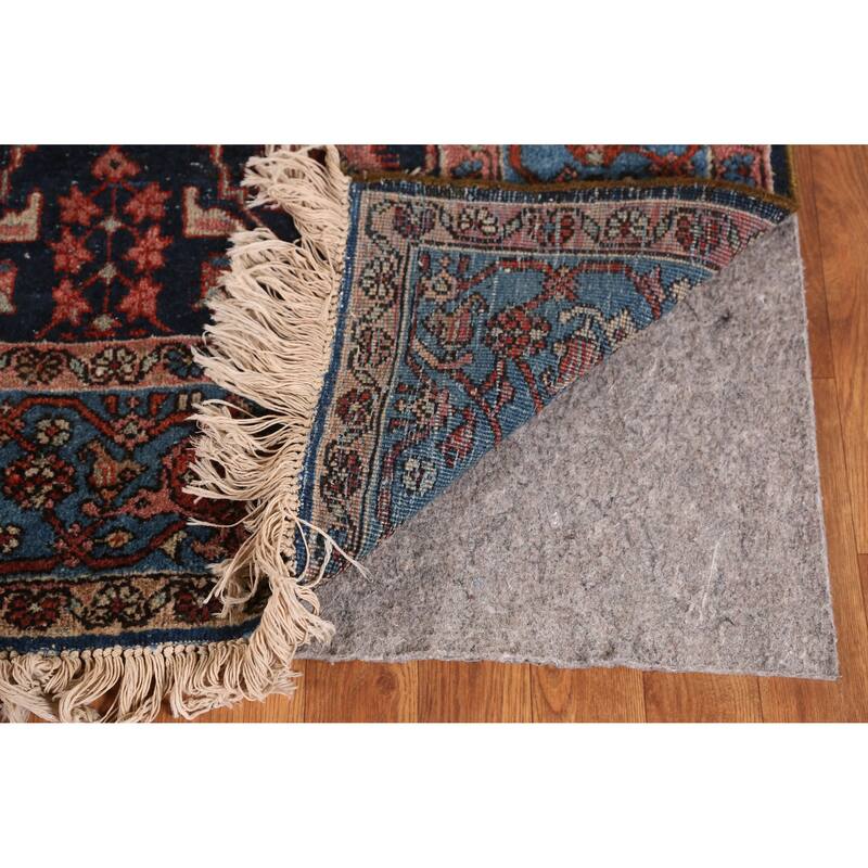 Hand Knotted Oriental 100% Wool Carpet Traditional Geometric Navy Blue & Blues Heriz (serapi) Area Rug - 9' 9'' X 7' 0''