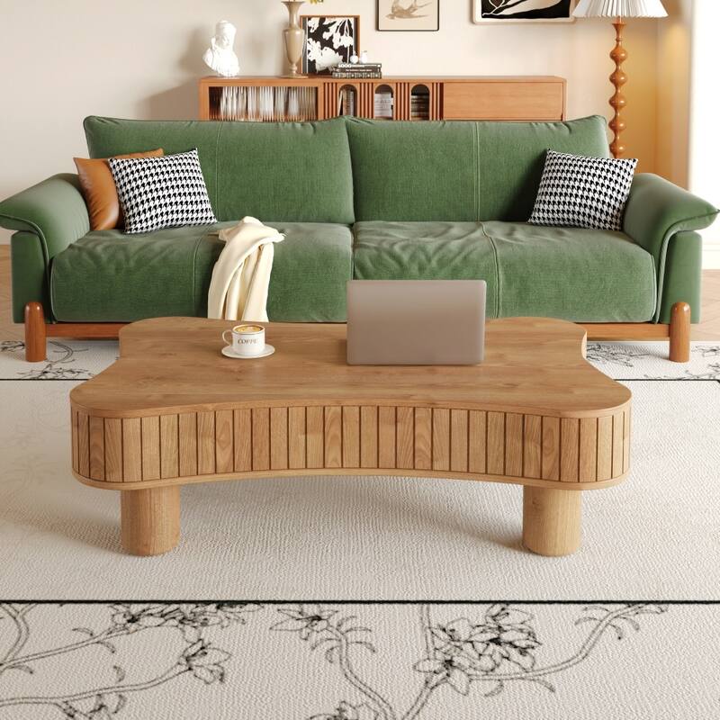Lift Top Coffee Table with Fluted Panel Hidden Storage, Silent Hydraulic Lift and Curved Safety Corners