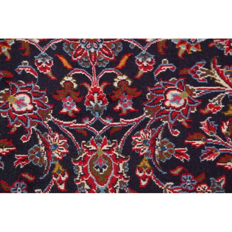 Hand Knotted Oriental 100% Wool Carpet Traditional Floral Navy Blue & Blues Mashad Area Rug - 12' 7'' X 9' 7''