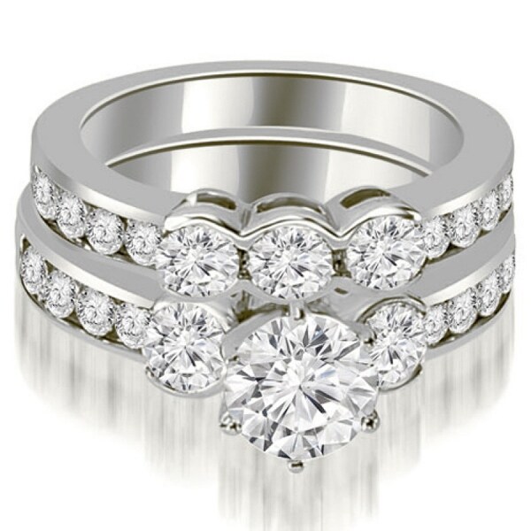 3.00 CT Bezel 3-Stone Round Cut Diamond Engagement Set in 14KT Gold - White H-I