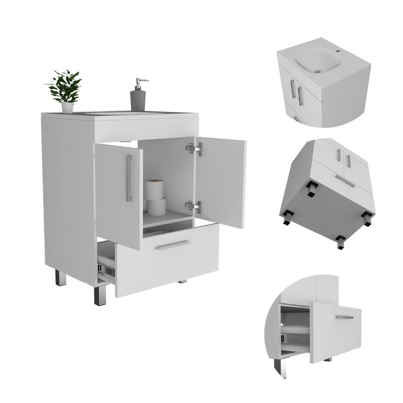 Modern Bathroom Vanity Cabinet with 2 Doors, 1 Drawer, and Ergonomic Design - 23.62"W x 15.71"D x 33.46"H - 17.71in L