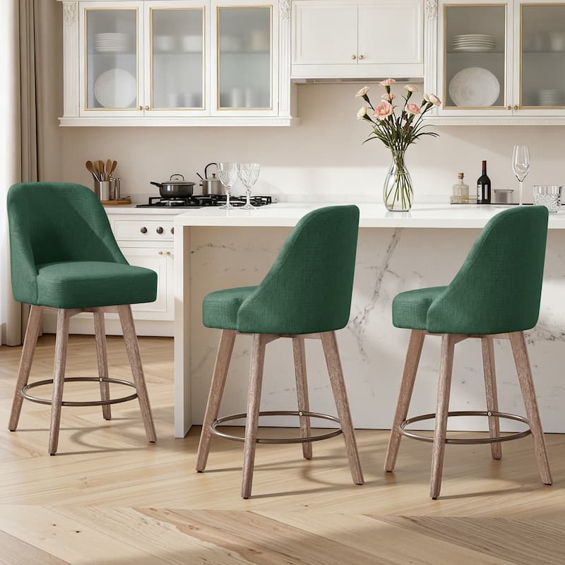 26" Upholstered Counter Height Swivel Bar Stool, Counter Stools with Solid Wood Legs - 39.37"H x 22.44"D x 21.65"W