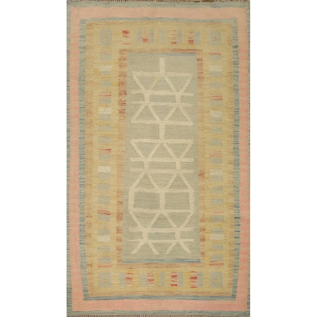 Hand Woven Oriental 100% Wool Carpet Southwestern Tribal Multi-Colored Kilim Area Rug - 4' 11'' X 3' 1''