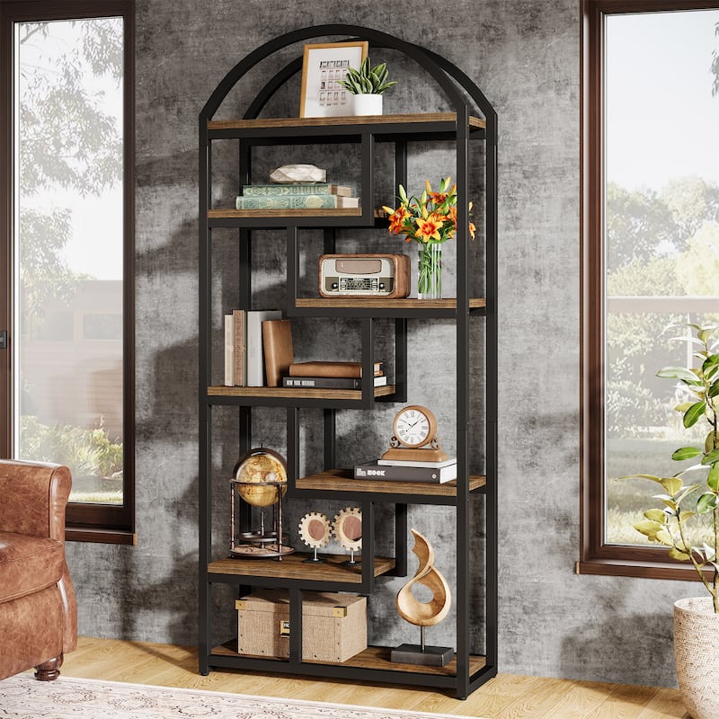 71" Tall Arched Bookshelf, 7 Shelf Industrial Etagere Bookcase for Bedroom, Living Room, Home Office