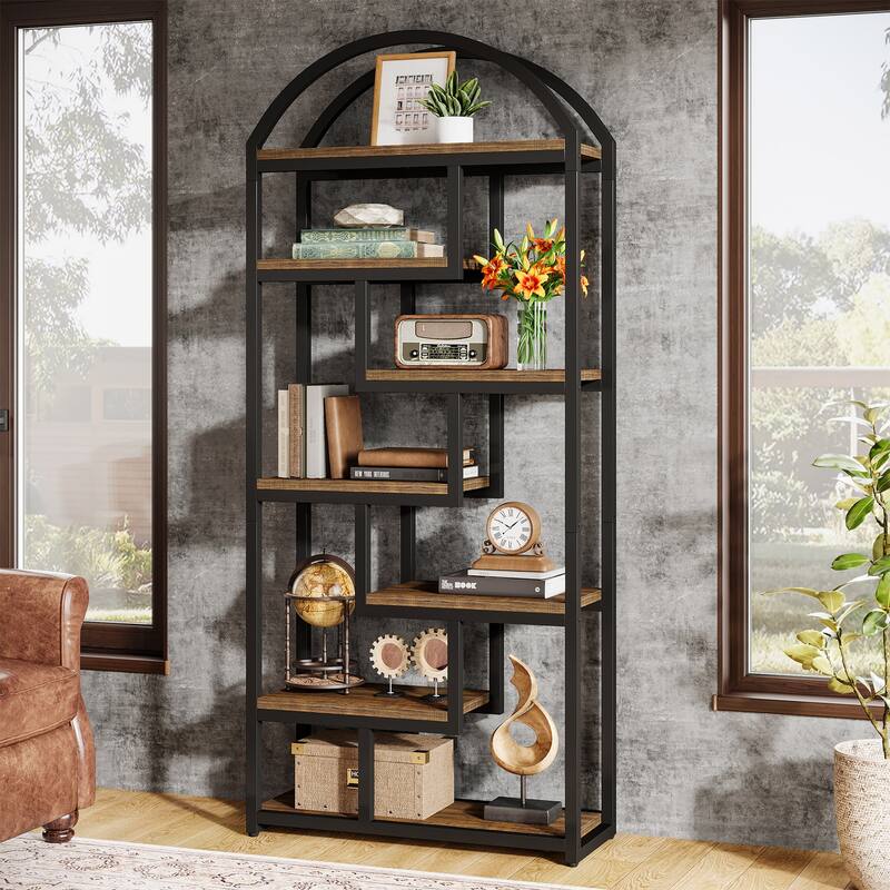 71" Tall Arched Bookshelf, Etagere Bookcase with Open Display Shelves