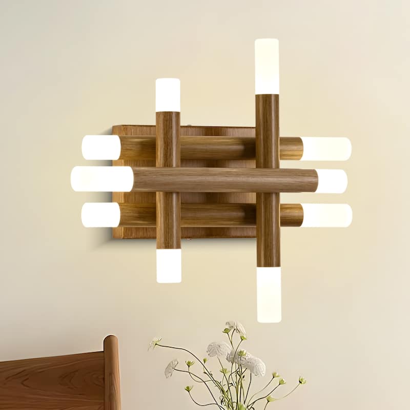 Bella Depot Wall Light Farmhouse Dimmable LED Sconce with Remote 13" x12" - Light Wood